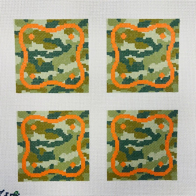 Camo Squiggle x4 Coasters needlepoint canvas - Bargello Needlepoint