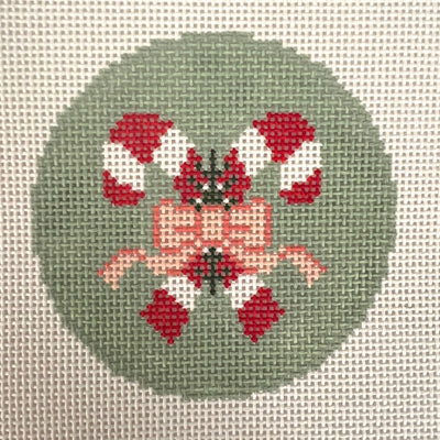 Candy Canes with Bow Ornament needlepoint canvas - Bargello Needlepoint