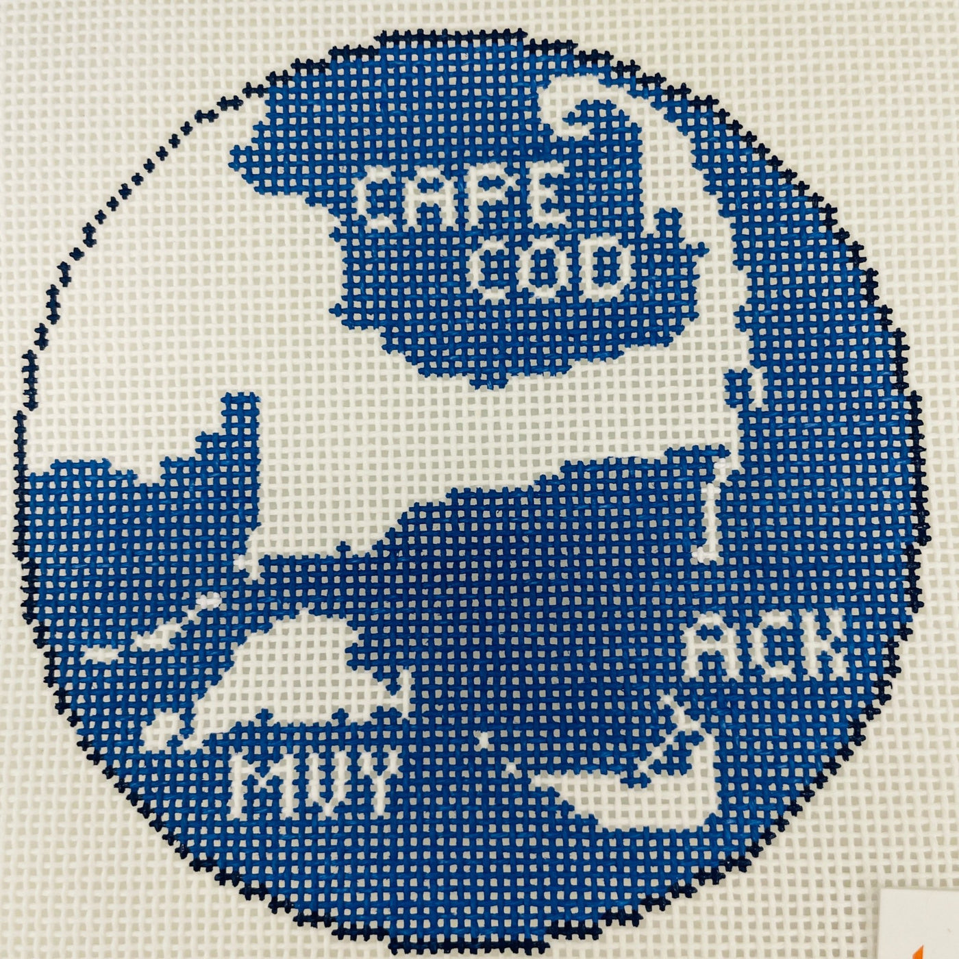 Cape Cod Map Round needlepoint canvas - Bargello Needlepoint