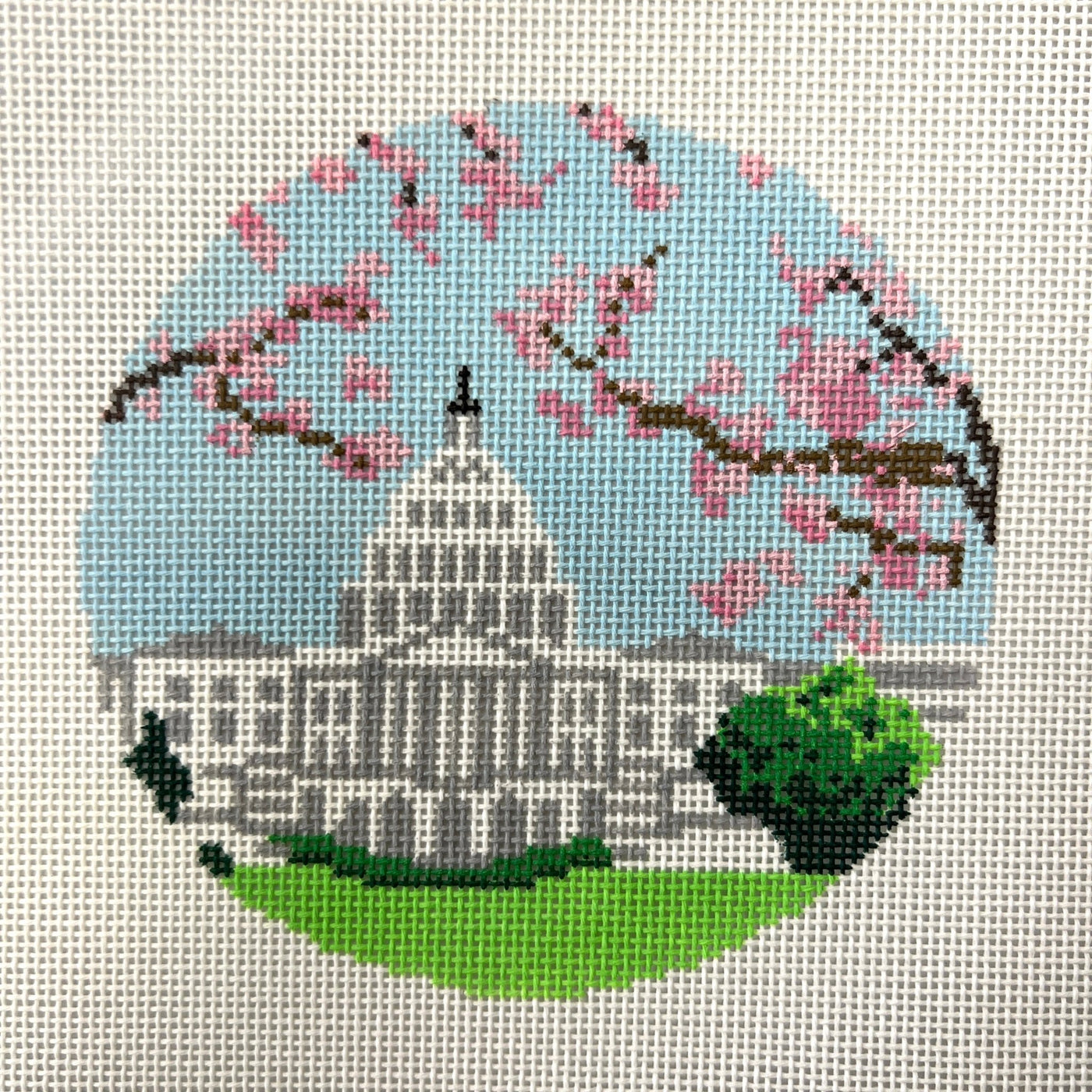 Capitol with Cherry Blossoms Ornament needlepoint canvas - Bargello Needlepoint