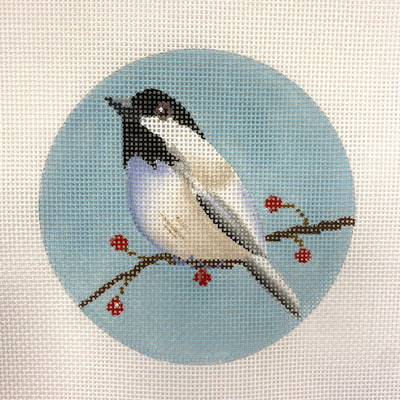 Chickadee wiht Teal Background needlepoint canvas - Bargello Needlepoint