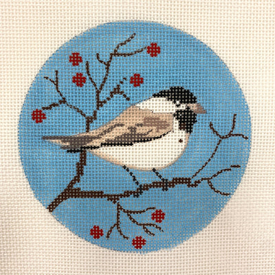 Chickadee with Bright Blue Background needlepoint canvas - Bargello Needlepoint