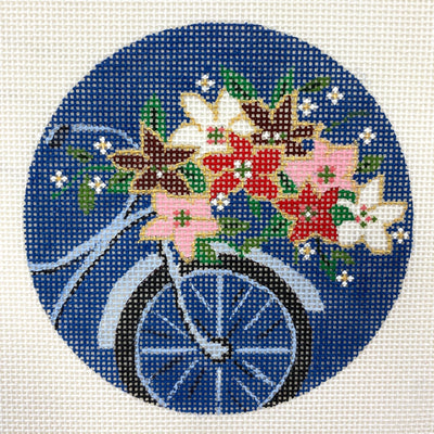 Christmas Bike with Flowers Ornament needlepoint canvas - Bargello Needlepoint