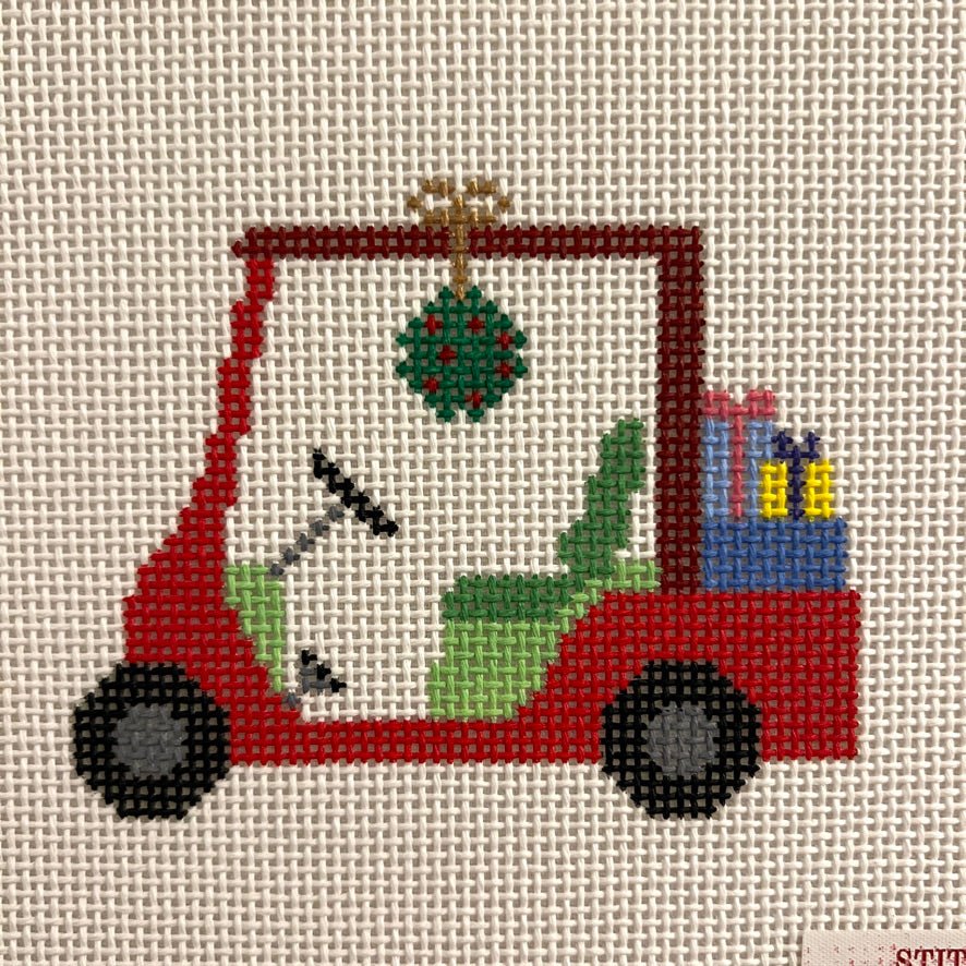 Christmas Golf Cart Ornament needlepoint canvas - Bargello Needlepoint