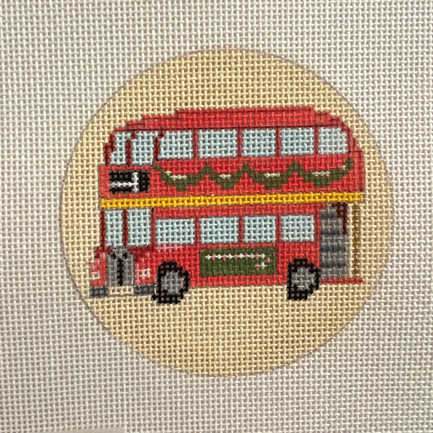 Christmas in London Bus Ornament needlepoint canvas - Bargello Needlepoint