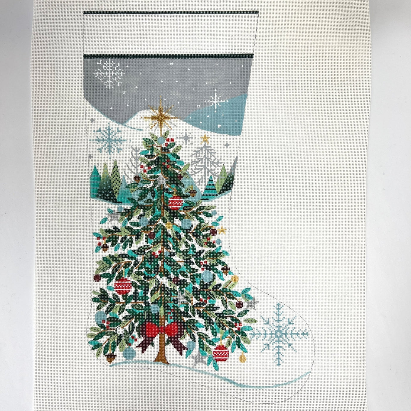 Christmas Tree with Red Bow Stocking needlepoint canvas - Bargello Needlepoint