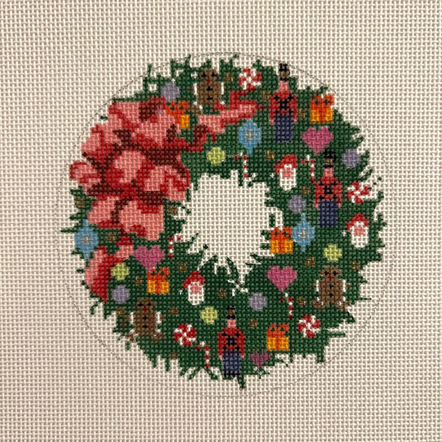 Christmas Wreath with Ornaments needlepoint canvas - Bargello Needlepoint