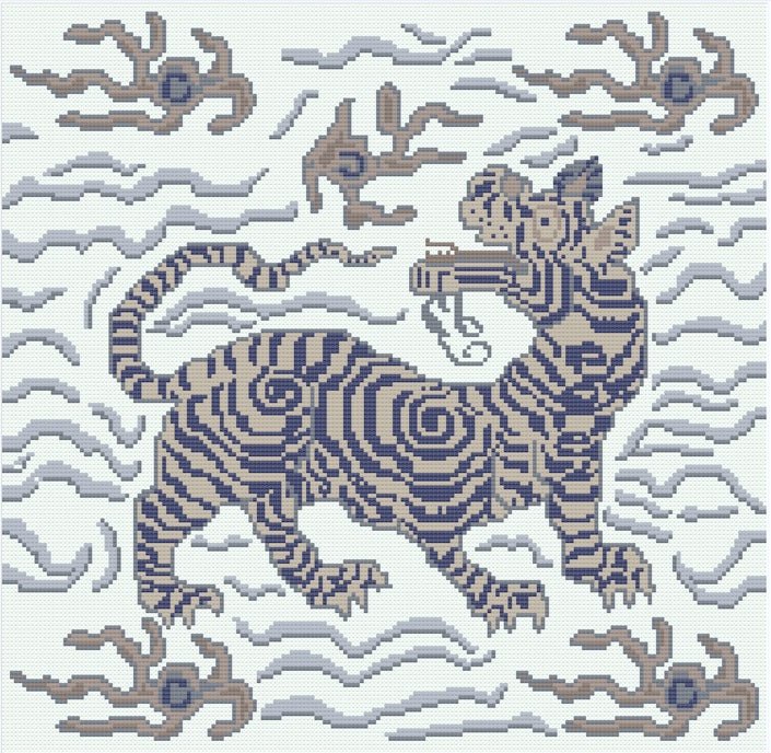 Clarence House's Tibetan Tiger Sublime Blue needlepoint canvas - Bargello Needlepoint