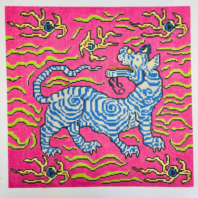 Clarence House's Tibetan Tiger Vibrant Pink needlepoint canvas - Bargello Needlepoint