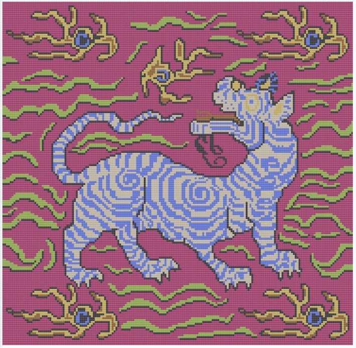 Clarence House's Tibetan Tiger Vibrant Pink needlepoint canvas - Bargello Needlepoint