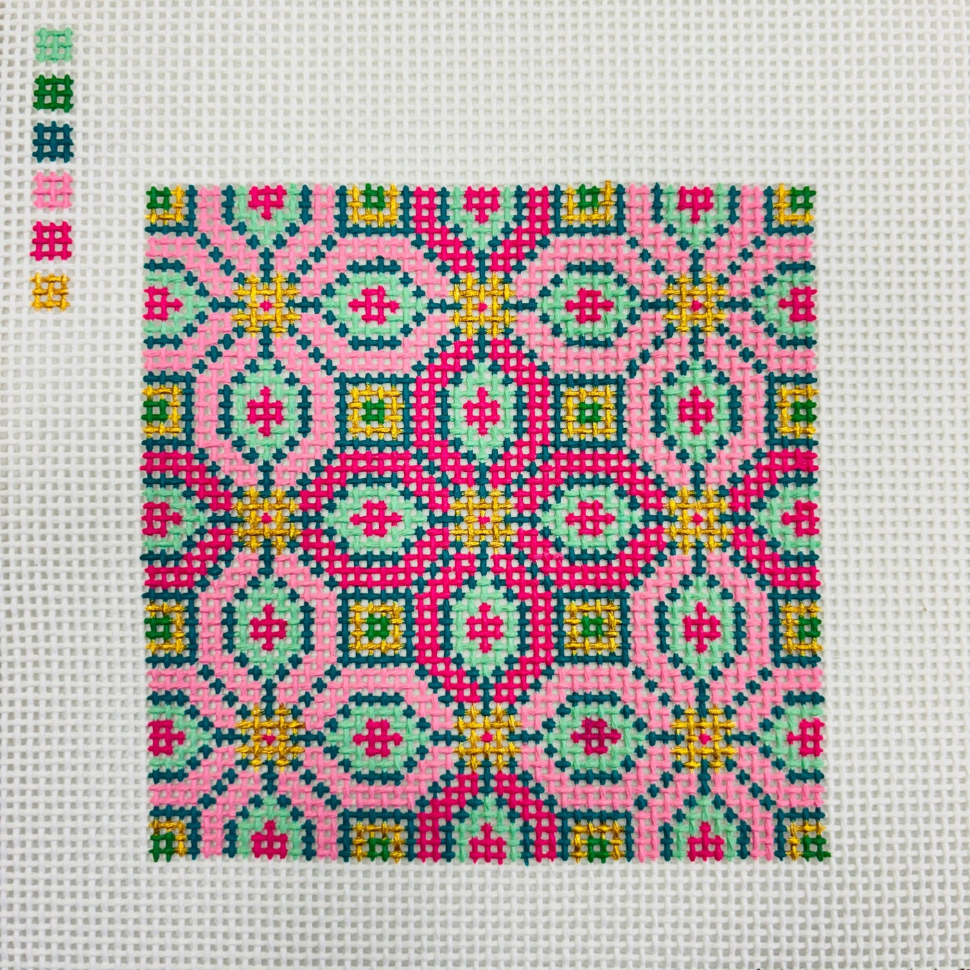 Classic Tile 4" 13 Pink Green needlepoint canvas - Bargello Needlepoint