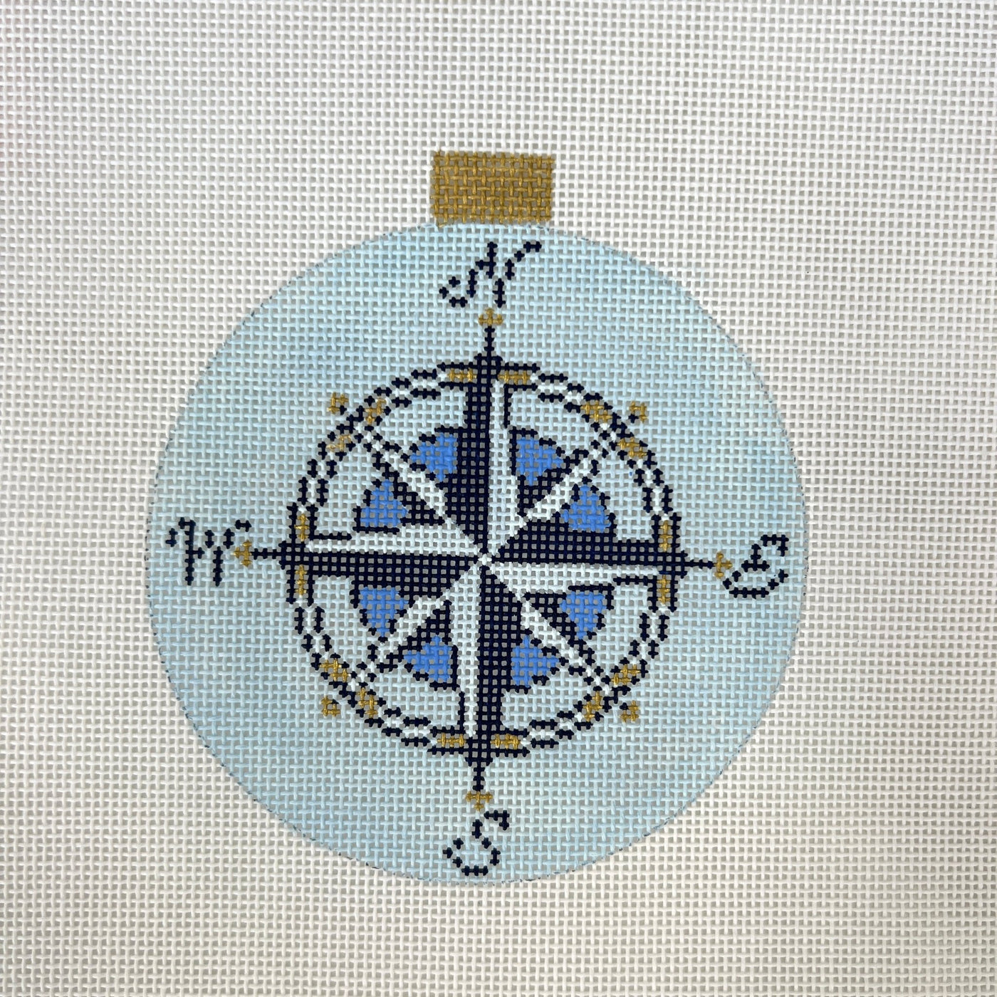 Compass Rose Ornament - Light Blue or Navy needlepoint canvas - Bargello Needlepoint