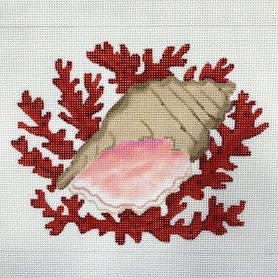 Conch Shell with Coral needlepoint canvas - Bargello Needlepoint