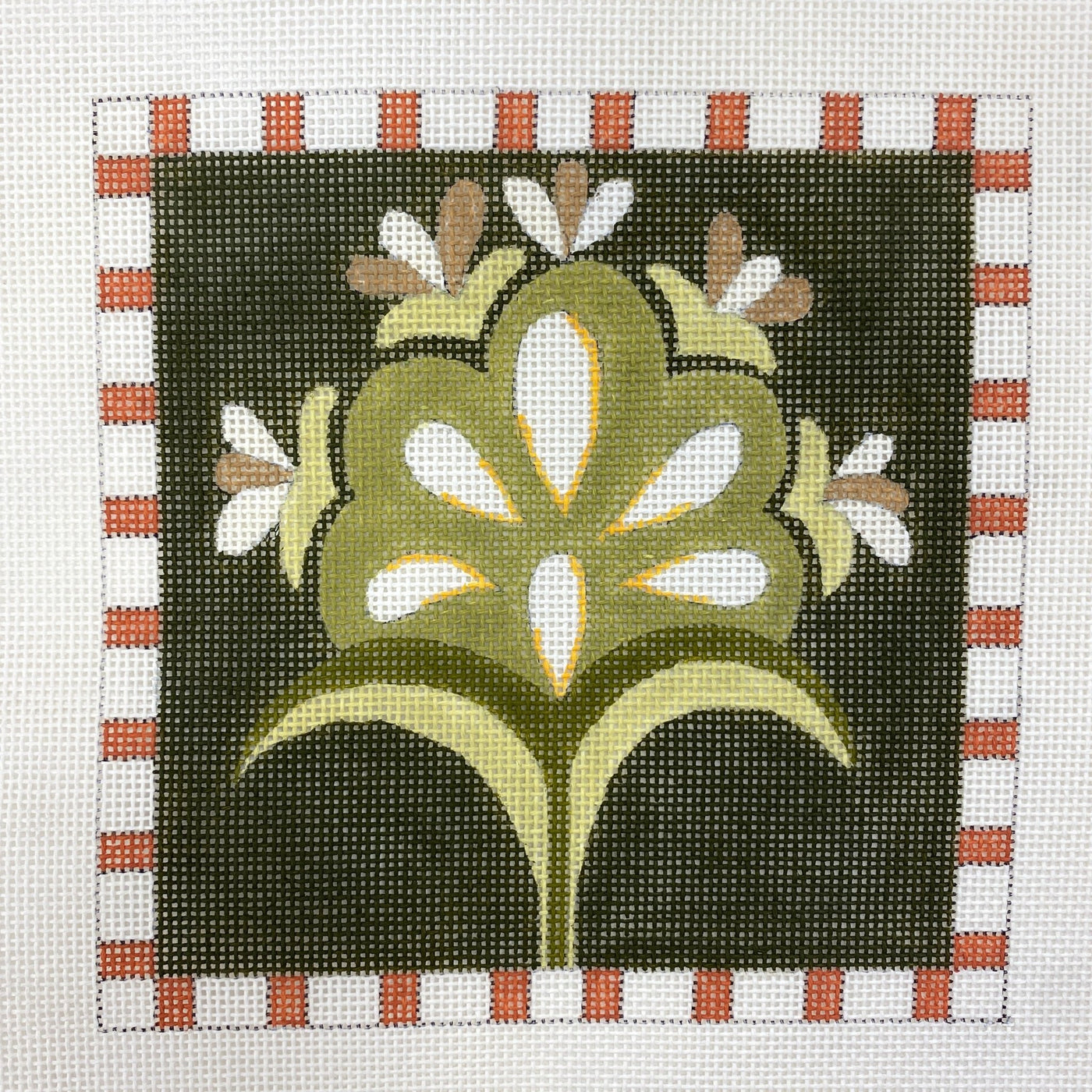 Contemporary Flower on green needlepoint canvas - Bargello Needlepoint