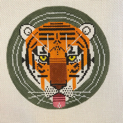 Cool Carnivore Tiger Round needlepoint canvas - Bargello Needlepoint