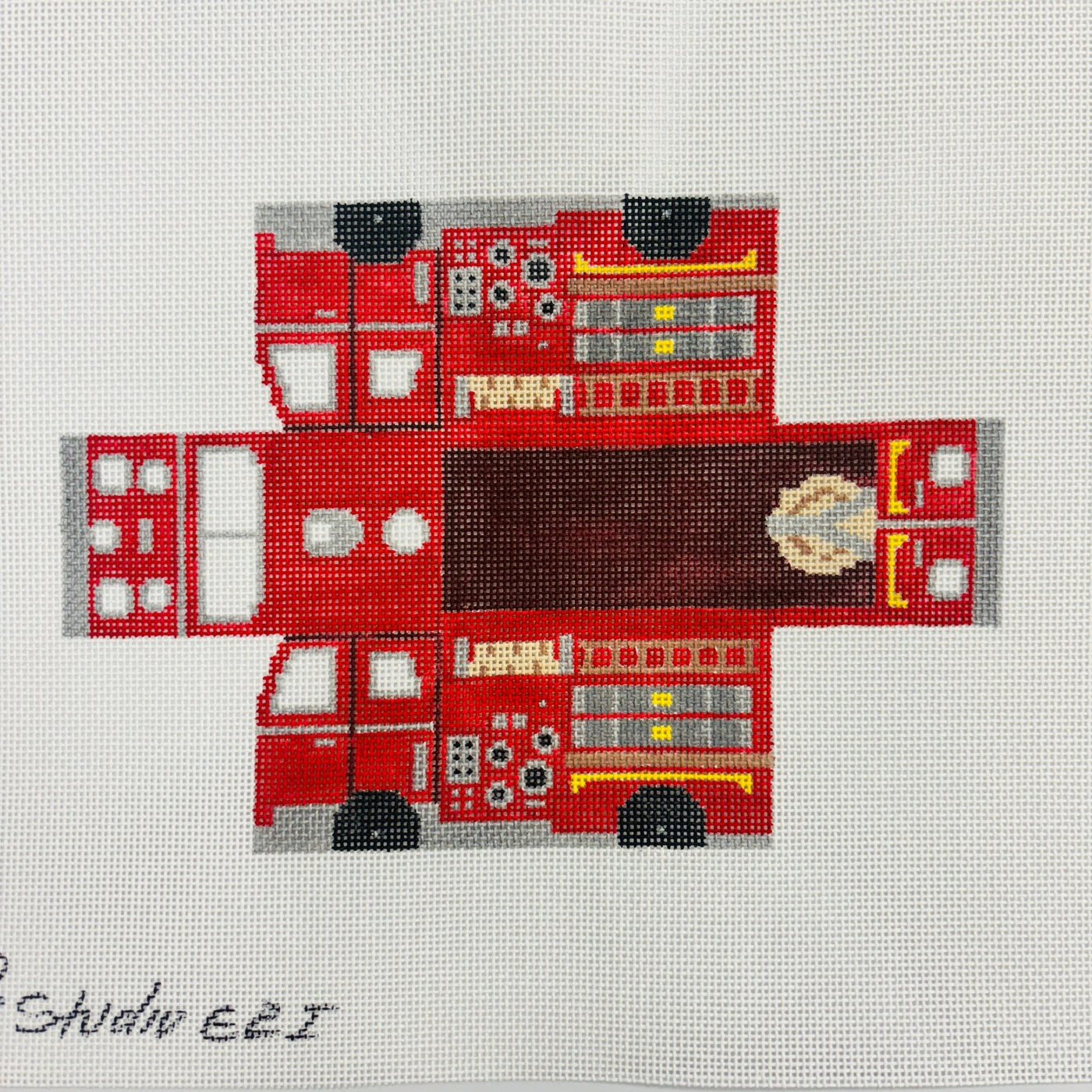 Cool Wheels Fire Engine 3D Ornament needlepoint canvas - Bargello Needlepoint