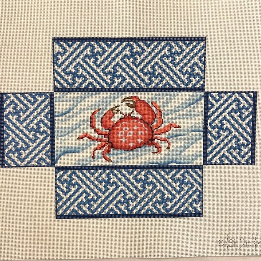 Crab w/ Chinoiserie Lattice Brick Cover needlepoint canvas - Bargello Needlepoint