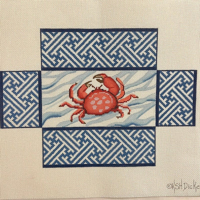 Crab w/ Chinoiserie Lattice Brick Cover needlepoint canvas - Bargello Needlepoint