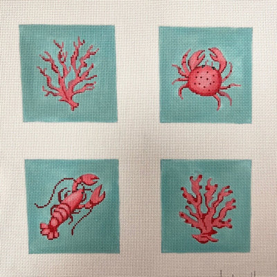 Crustaceans & Corals on Caribbean Coasters needlepoint canvas - Bargello Needlepoint