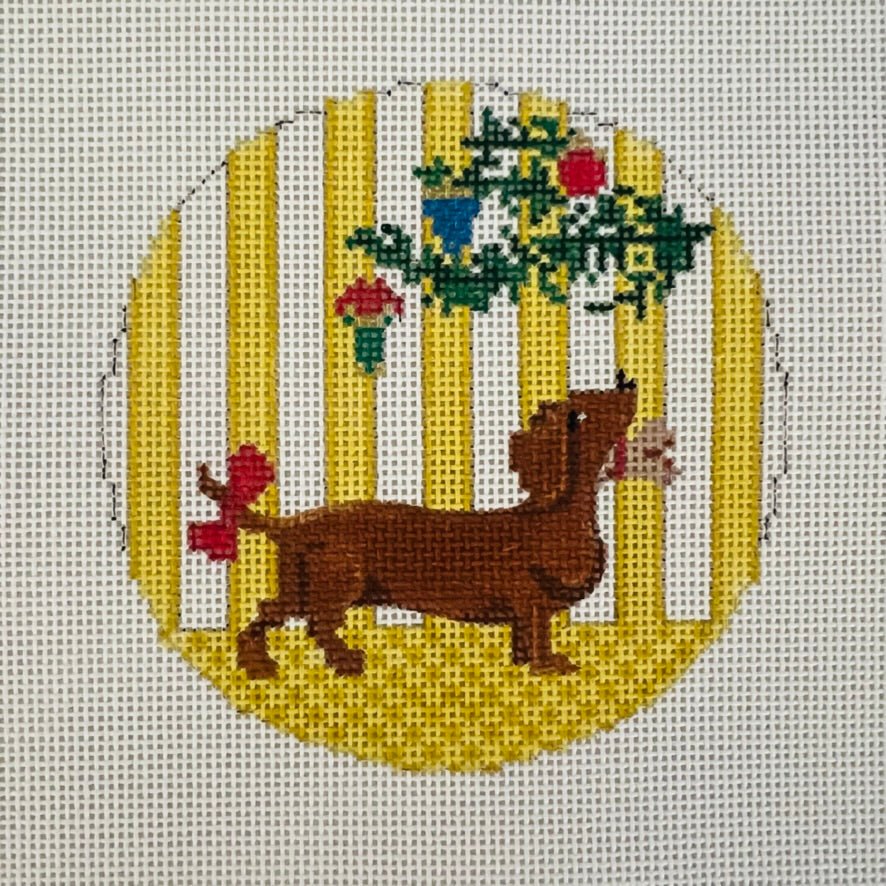 Dachshund with Bone Gift Ornament needlepoint canvas - Bargello Needlepoint