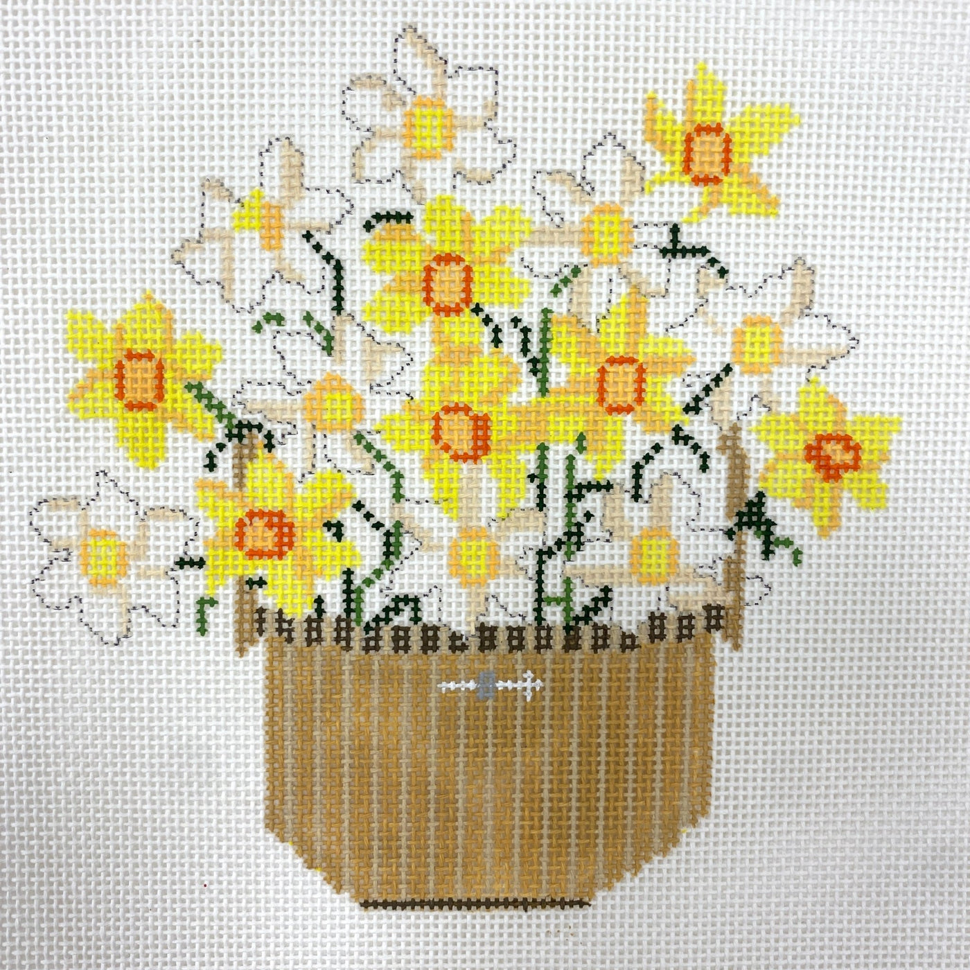 Daffodil Basket needlepoint canvas - Bargello Needlepoint