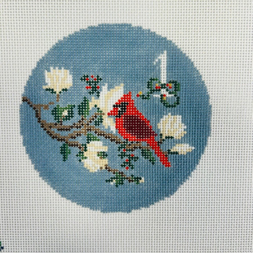 Day 1 - Cardinal in a Magnolia Tree  Southern Ornament needlepoint canvas - Bargello Needlepoint