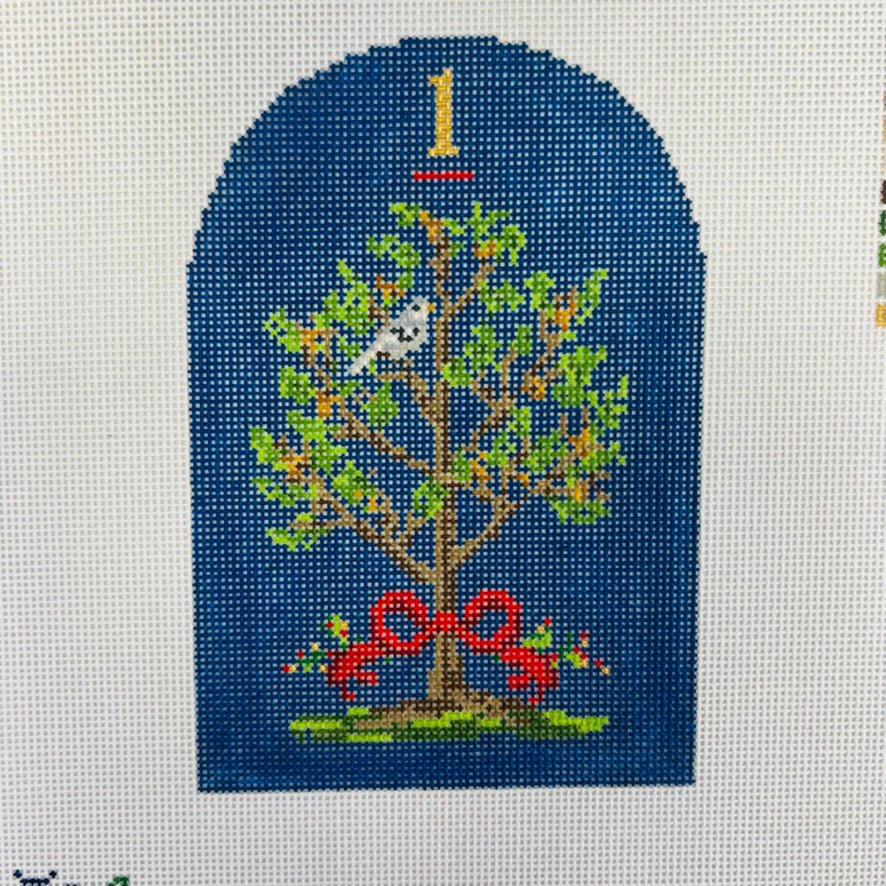 Day 1 - Mockingbird in a Pecan Tree Texmas Ornament needlepoint canvas - Bargello Needlepoint