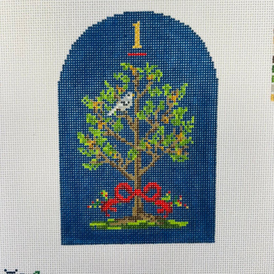 Day 1 - Mockingbird in a Pecan Tree Texmas Ornament needlepoint canvas - Bargello Needlepoint