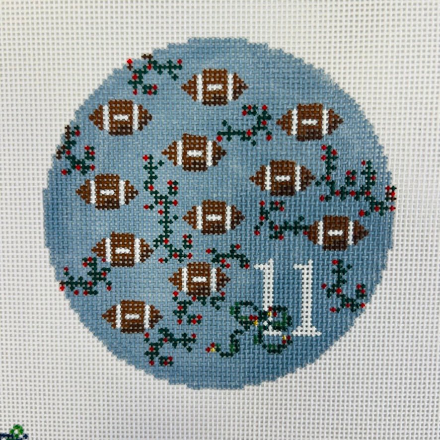 Day 11 - Eleven Footballs Flying  Southern Ornament needlepoint canvas - Bargello Needlepoint