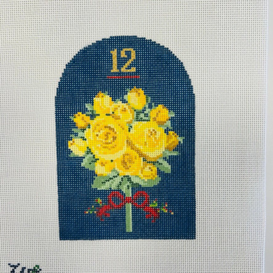 Day 12 - Twelve Yellow Roses Texmas Ornament needlepoint canvas - Bargello Needlepoint