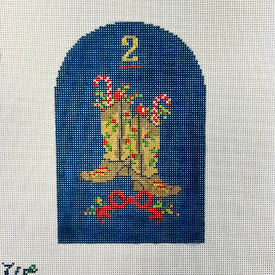 Day 2 - Two Cowboy Boots Texmas Ornament needlepoint canvas - Bargello Needlepoint