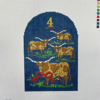 Day 4 - Four Longhorns Texmas Ornament needlepoint canvas - Bargello Needlepoint