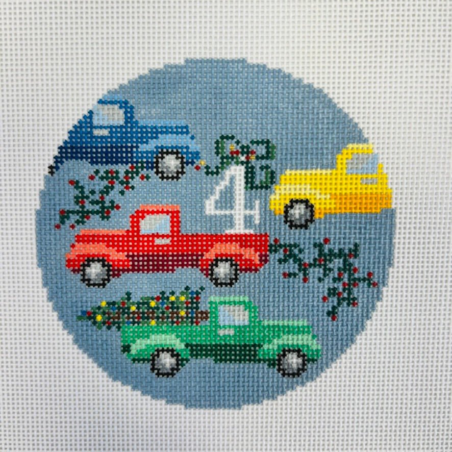 Day 4 - Four Pickup Trucks  Southern Ornament needlepoint canvas - Bargello Needlepoint