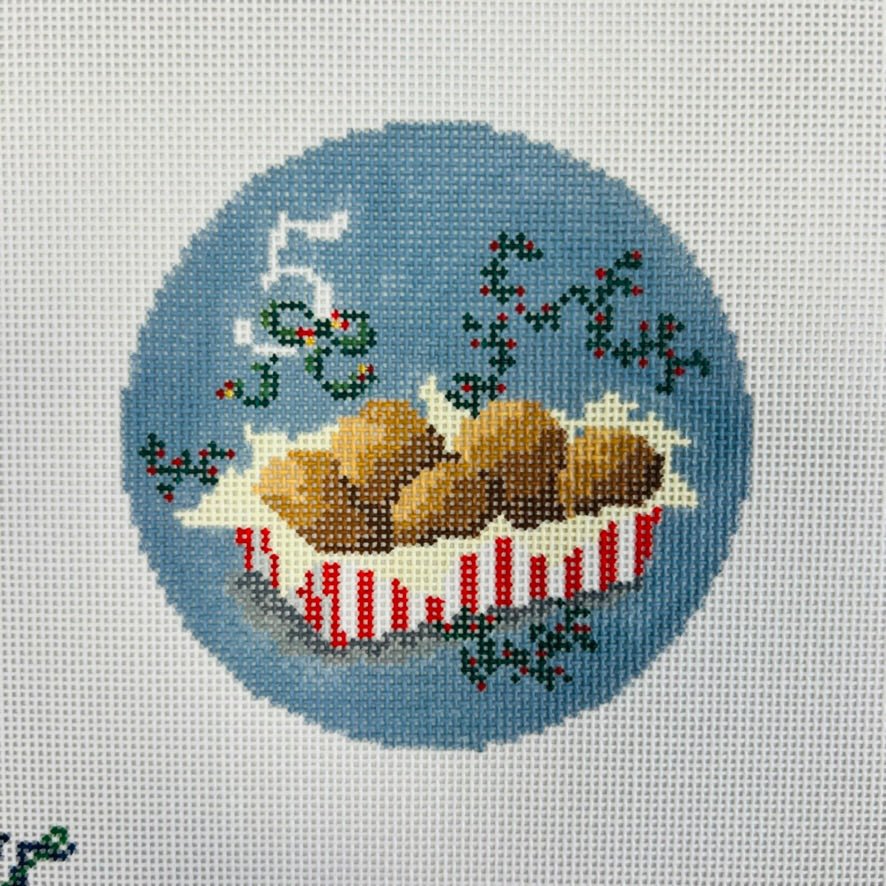 Day 5 - Five Golden Hushpuppies  Southern Ornament needlepoint canvas - Bargello Needlepoint