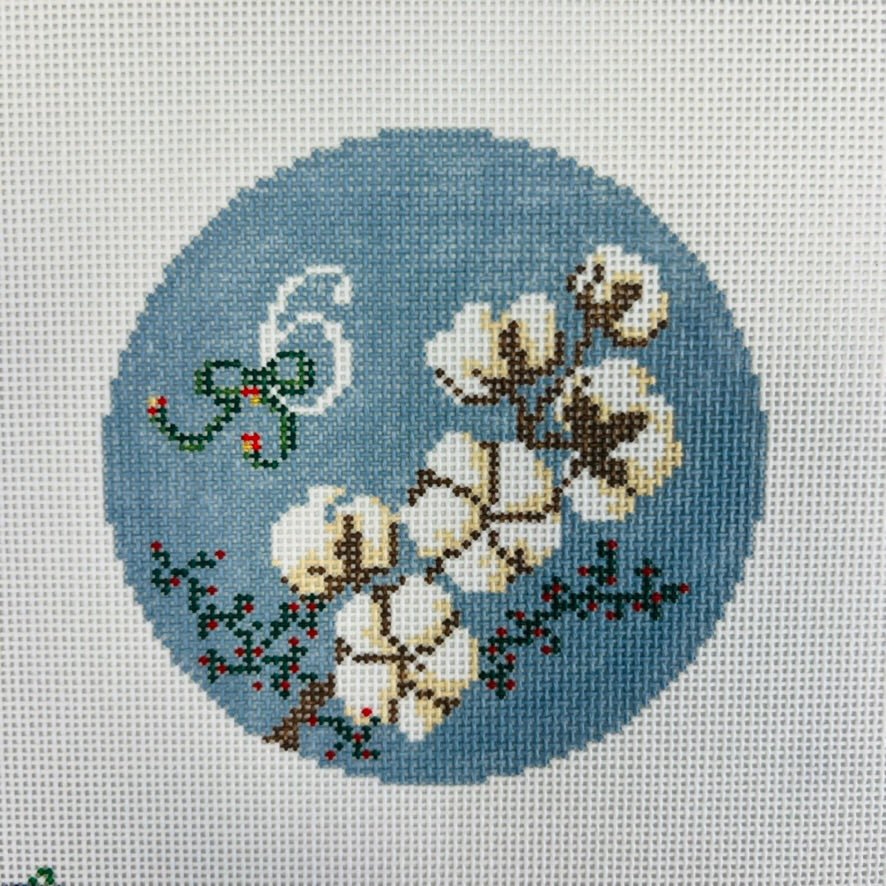 Day 6 - Six Cotton Balls Growing  Southern Ornament needlepoint canvas - Bargello Needlepoint