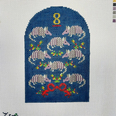 Day 8 - Eight Armadillos Texmas Ornament needlepoint canvas - Bargello Needlepoint