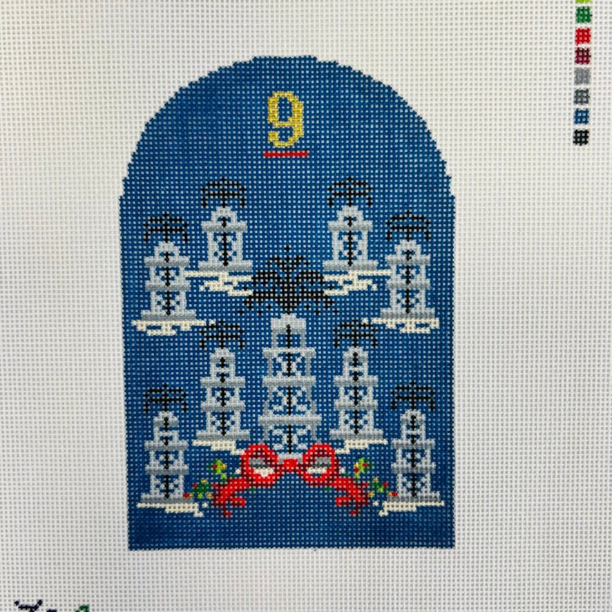 Day 9 - Nine Oil Wells Texmas Ornament needlepoint canvas - Bargello Needlepoint