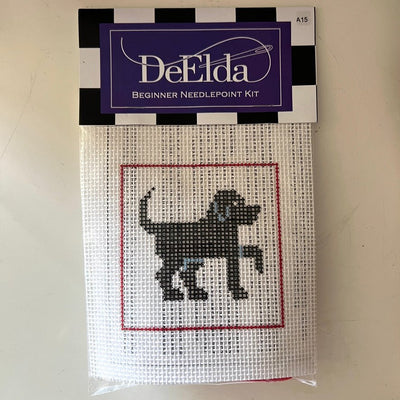 DeElda Black Lab Kit (includes fiber) needlepoint canvas - Bargello Needlepoint