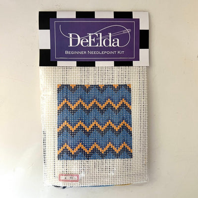 DeElda Pattern in Blues Kit (inlcudes fiber) needlepoint canvas - Bargello Needlepoint