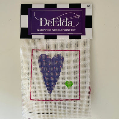 DeElda Purple & Green Hearts Kit (includes fiber) needlepoint canvas - Bargello Needlepoint