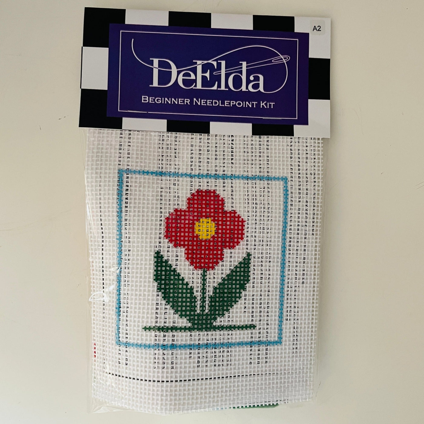 DeElda Red Flower Kit (includes fiber) needlepoint canvas - Bargello Needlepoint