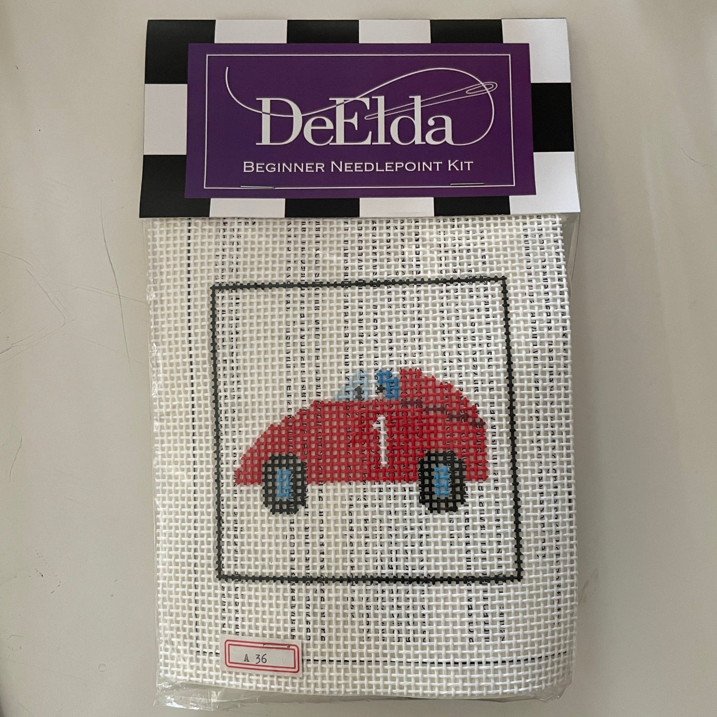 DeElda Red Race Car Kit (includes fiber) needlepoint canvas - Bargello Needlepoint