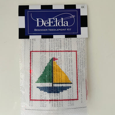 DeElda Sailboat Kit (includes fiber) needlepoint canvas - Bargello Needlepoint