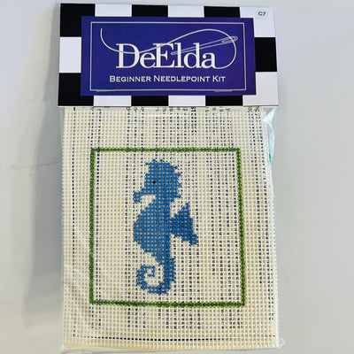 DeElda Seahorse Kit (includes fiber) needlepoint canvas - Bargello Needlepoint