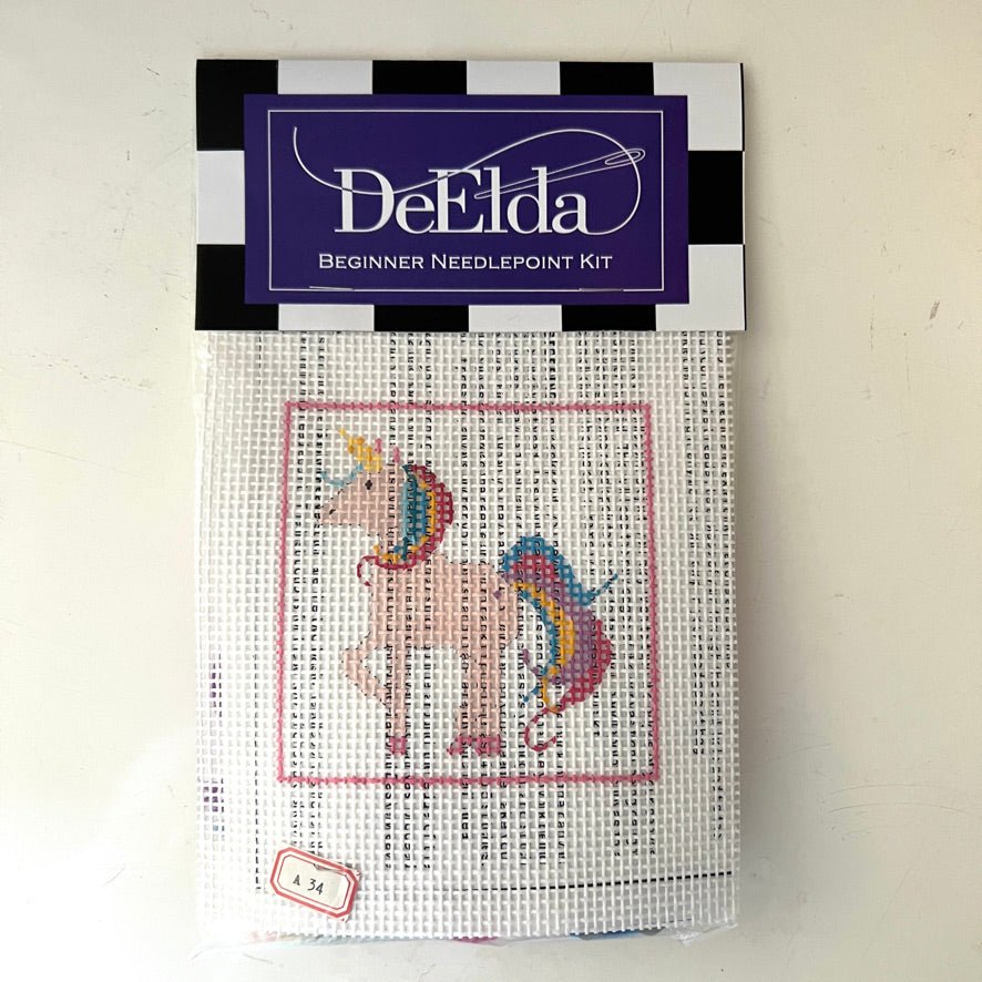 DeElda Unicorn Kit (includes fiber) needlepoint canvas - Bargello Needlepoint