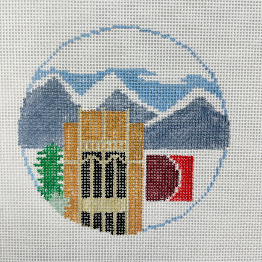 Denver University Round Ornament needlepoint canvas - Bargello Needlepoint