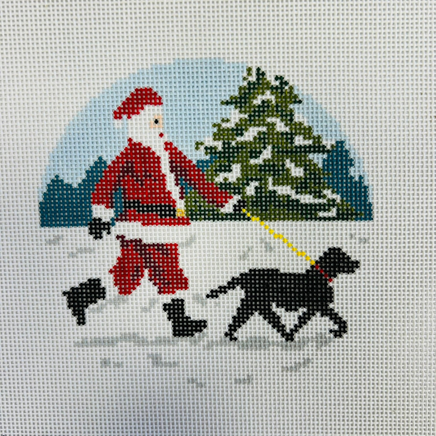 Dog Walking Santa Black Lab Ornament needlepoint canvas - Bargello Needlepoint