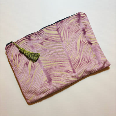 Dusty Lilac and Cream Fabric Clutch with Green Tassel needlepoint canvas - Bargello Needlepoint