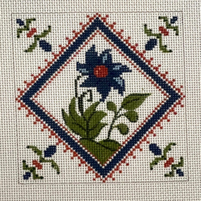 Dutch Blue Flower Coaster needlepoint canvas - Bargello Needlepoint