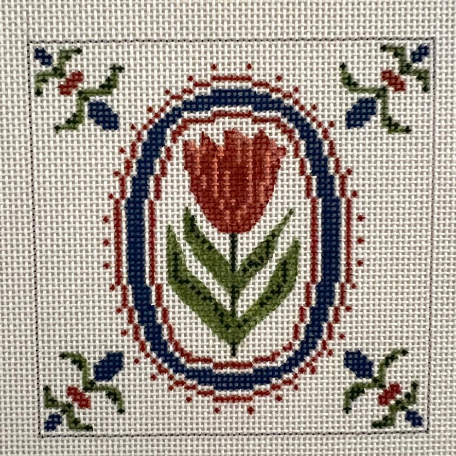 Dutch Red Flower Coaster needlepoint canvas - Bargello Needlepoint